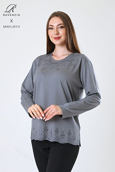 Ravencia Ženska suknja i kragna sivog boje Sa deznom sa izvezenim Sa likrom V...