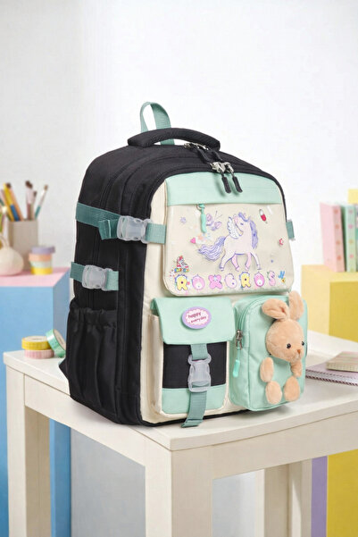 Roxbros Kore Tarzı Unicorn Figürlü Çok Bölmeli Ilkokul Sırt Çantası, Kız Çocu...