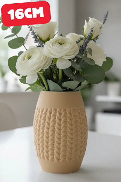 Genç 3D Long Vase with Knitted Pattern |   Knit Tall Vase |   Modern Home Dec...