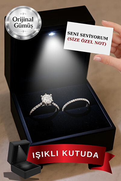 CARAT STONE Pırlanta Işıltılı Gerçek Gümüş Tektaş Ve Tamtur Yüzük (IŞIKLI YÜZ...