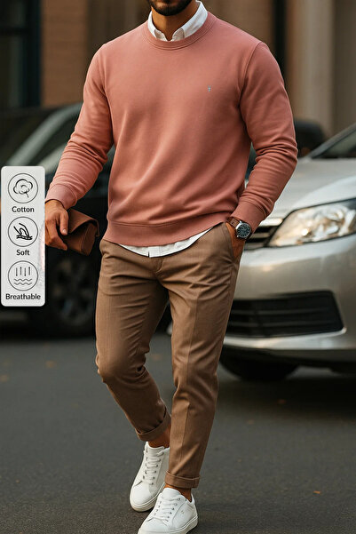 COMBİNE MİCHAİL Erkek Basic Bisiklet Yaka Pudra Sweatshirt