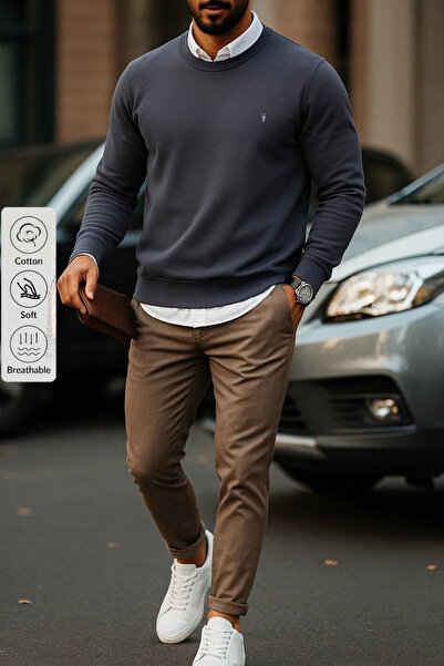 COMBİNE MİCHAİL Erkek Basic Bisiklet Yaka Füme Sweatshirt