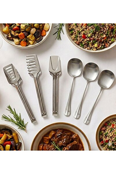 BRE HOME 6 Piece Stainless Steel Serving Tongs Set