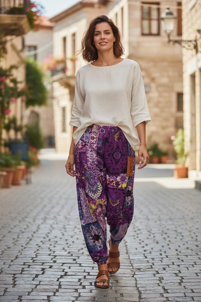 MODA Etnik Desenli Cepli Lastikli Şalvar