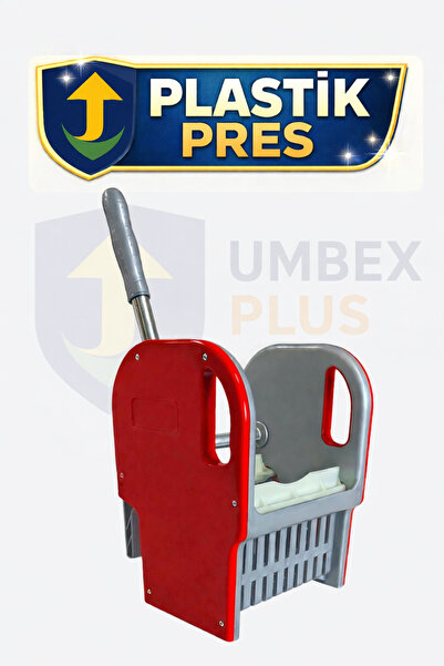 UMBEX PLUS Metal Saplı Plastik Pres,Temizlik Arabası Presi, Çift Kovalı ve Te...