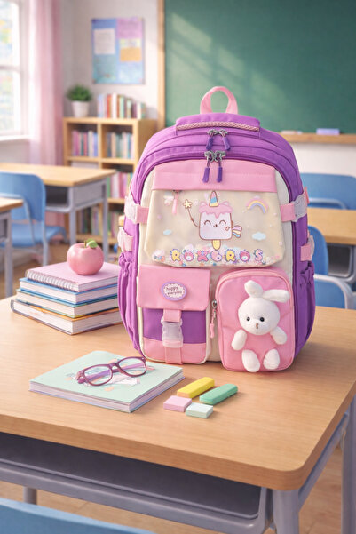 Roxbros حقيبة ظهر مدرسية أساسية متعددة الأقسام بنمط الآيس كريم على الطراز الك...