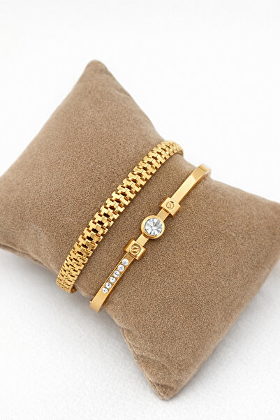 Crc Bijuteri سوار نسائي ذهبي اللون مكون من قطعتين