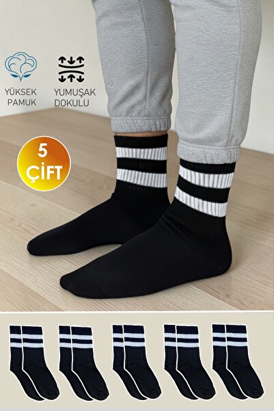 YASYAS 5 Çift Unisex Yetişkin ve Çocuk Çizgili Tenis Kolej Spor Çorap