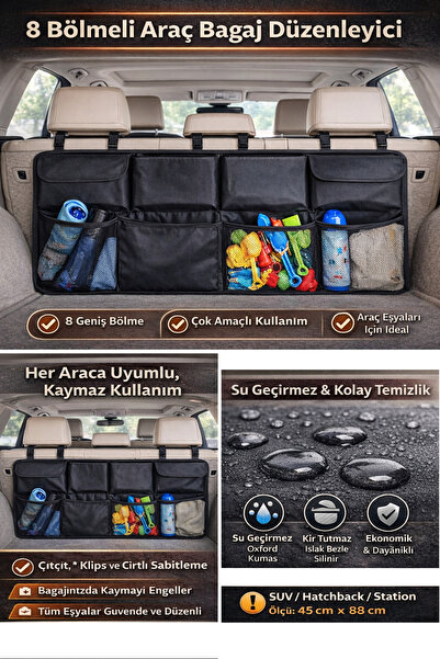 Ankanorm Premium 8 Bölmeli Araç Bagaj Organizer – Su Geçirmez, Katlanabilir, Çok Amaçlı Oto Bagaj Düzenleyici