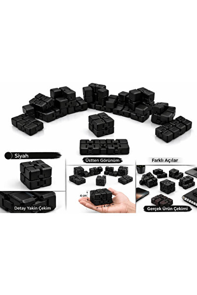 H20FARM Siyah Infinity Sonsuz Küp Stres Atıcı, 3D Baskı Eğitici Oyuncak