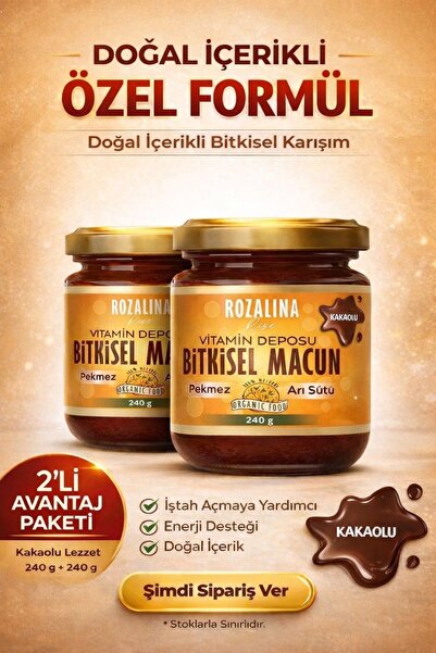 Rozalina Rise Kakaolu Pekmez Vitamin Arı Sütü Bitkisel Organik Karışımlı Macun
