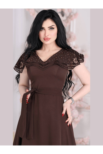 Nice Model Eid Special Elegant Midi Dress Soft Barbie Fabric Laser Cut Details With Shiny Computer Beads