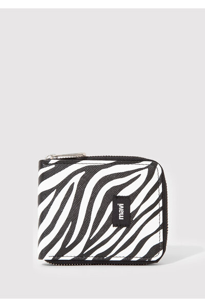 Mavi Schwarze Geldbörse mit Reißverschluss und Zebramuster 1911841-900