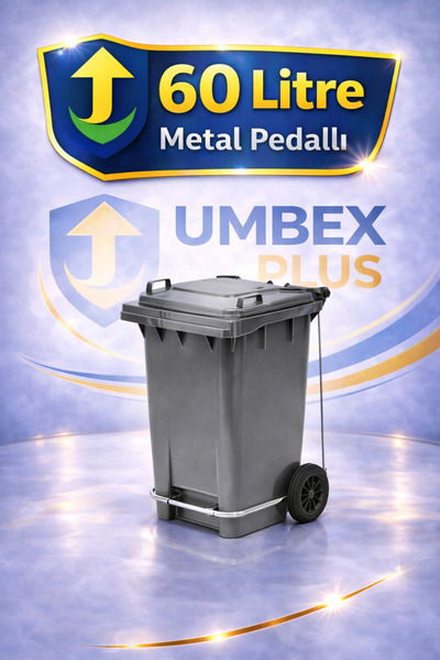 UMBEX PLUS Metal Pedallı Çöp Konteyneri 60 Litre Konteyner ve 10 Adet Çöp Poş...