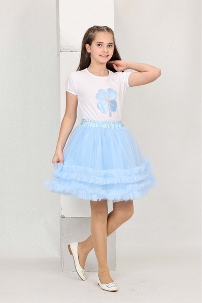SEVİL GÖSTERİ & OKUL KIYAFETLERİ 23 April Show Outfit Girls' Skirted T-Shirt Set