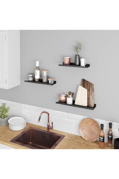 ASTERA 3'lü Siyah Metal Duvar Rafı Seti. Endüstriyel Tasarım, Yüzer Tip Ve 6 ...