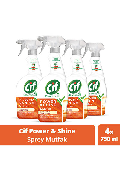 Cif Sprey Temizleyici Power Ve Shine Mutfak Zorlu Yağları %100 Çözer 750ml 4adet