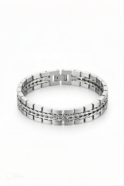 Men's Three Rows Panzer Cord Chain Steel Bracelet - Silver Color