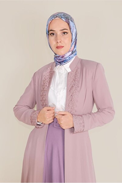 Alvina Guipure Detailed Waist Belted Curtain 10216