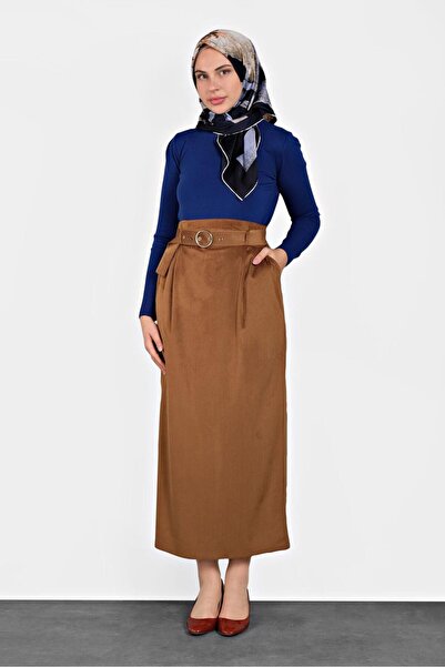 TRENDTESETTÜR KADIN TABA KEMERLİ KADİFE ETEK 60034