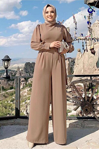 TRENDTESETTÜR KADIN VİZON KUŞAKLI GENİŞ PAÇA TULUM T 1473