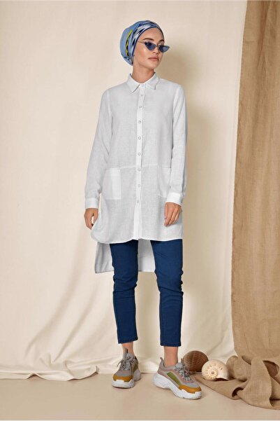 Alvina Asymetric Cut Linen Tunic with Pocket 4985