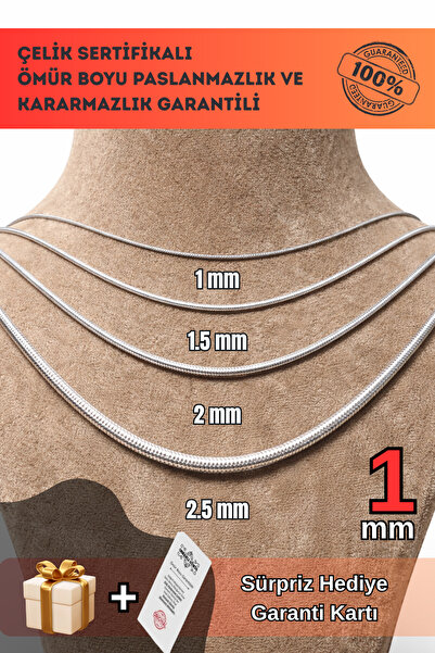 Otto Man Steel Jewelry Erkek Çelik Kolye İtalyan Yılan Snake Model 1 mm Zarif...