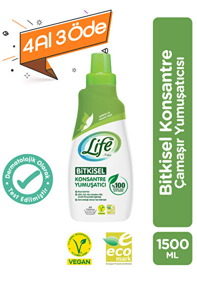 Life by Fakir Bitkisel Bazlı Vegan Konsantre Çamaşır Yumuşatıcısı 1500 ml - %...