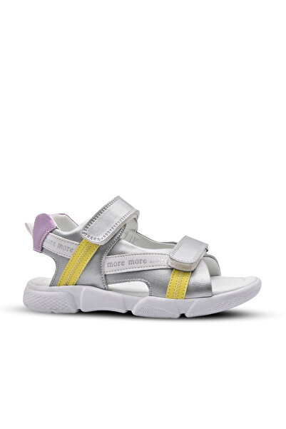 kids A more Δερμάτινα πέδιλα για κορίτσια Jules Double Velcro Ασημί