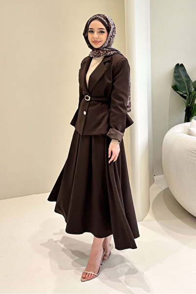 Ovn. Viviana Ceket Etek Takım - Kahverengi