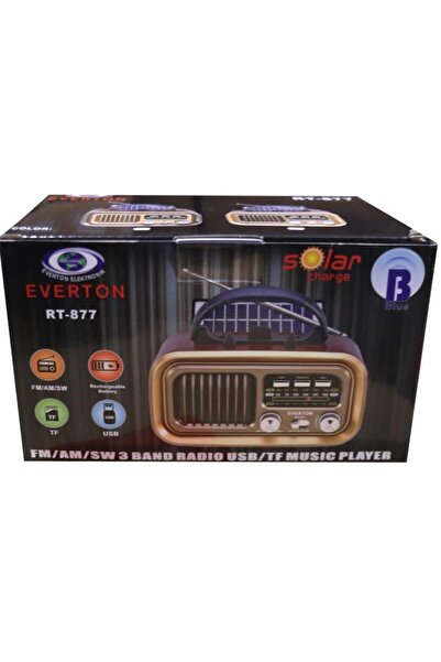 Everton Rt-877 Güneş Enerji Panelli Bluetooth Fm-Usb-Tf-Aux Şarjlı Nostaljik ...