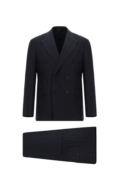 Abdullah Kiğılı 7 Drop Slim Fit Dar Kesim Yünlü Çizgili Kruvaze Takım Elbise