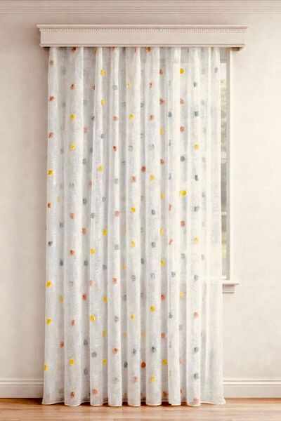 Belvedere Renkli Ponpon Keten Tül Normal Pile 1x2.5 Ütü İstemez, Kırışmaz Tül...