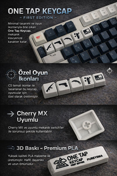 PUREYSMA CS Temalı 5’li Oyuncu Keycap Seti – Cherry MX Uyumlu (1-5) Tuş – Siy...