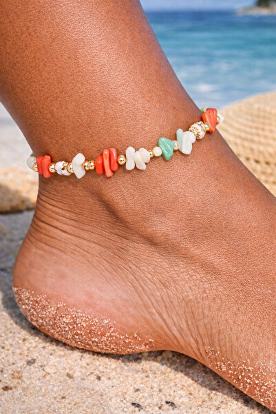 By Song Aksesuar خلخال بأصداف البحر وحجر المرجان الطبيعي