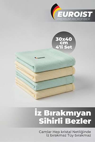 euroist 4'lü Mikrofiber Temizlik Bezi - Cam, Ayna, Mutfak, Banyo, Araç Genel ...