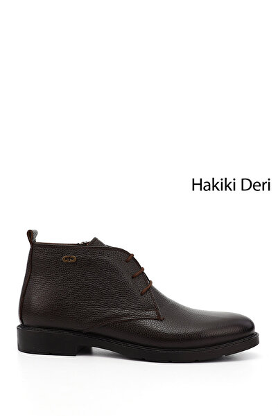 GÖNDERİ(R) حذاء كلاسيكي من الجلد الطبيعي بسحاب بني عتيق للرجال