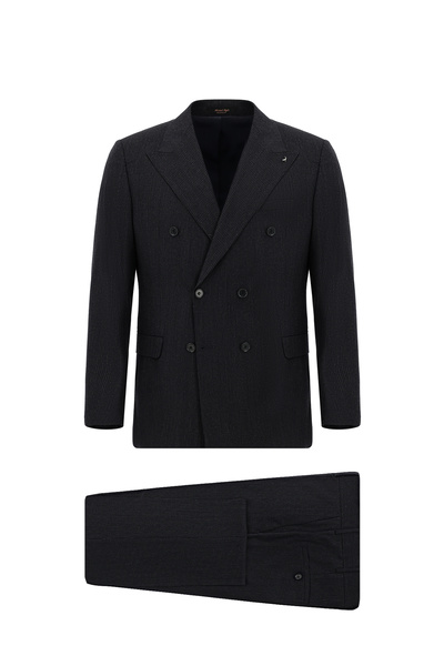Abdullah Kiğılı 7 Drop Slim Fit Dar Kesim Çizgili Yün Kruvaze Takım Elbise
