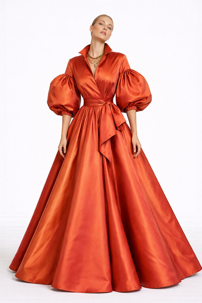 MERT ERKAN Balon Kol Detaylı Maxi Tafta Şık Davet Elbisesi