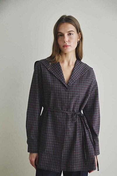 BE BLUE KIRMIZI EKOSE YAKA DETAYLI GÖMLEK