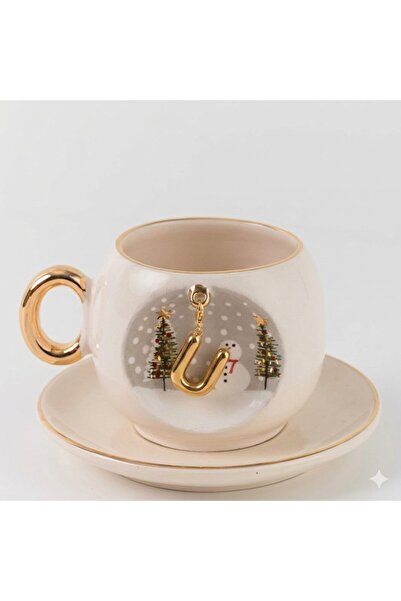 BSK Ceramics Handmade Harfli Kış Porselen Kahve Fincanı U Harfi