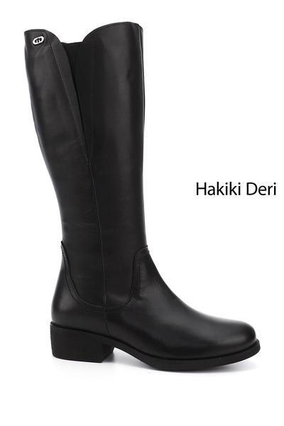 GÖNDERİ(R) Черни дамски боти от естествена кожа с цип и дебел ток