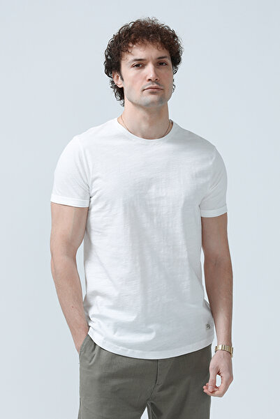 JB John Borners Bărbați guler rotund basic bumbac 100% în tricou Ecru - 26Y 2735