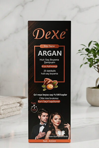 Dexe Argan Özlü Hızlı Saç Boyama Şampuanı Koyu Kahverengi 420 ml – 30 Dakikad...