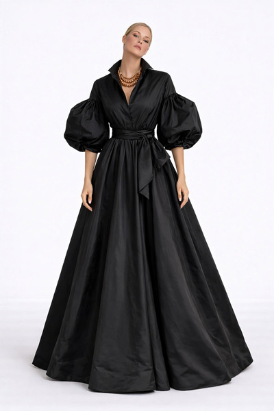 MERT ERKAN Balon Kol Detaylı Maxi Tafta Şık Davet Elbisesi