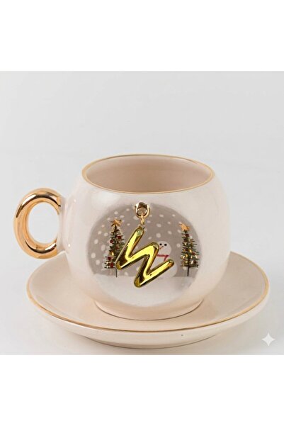 BSK Ceramics Handmade Harfli Kış Porselen Kahve Fincanı W Harfi