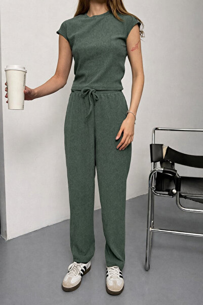 İLKCET MODA Koža drveta kaki Osnovni donji i gornji deo ženskog kompleta