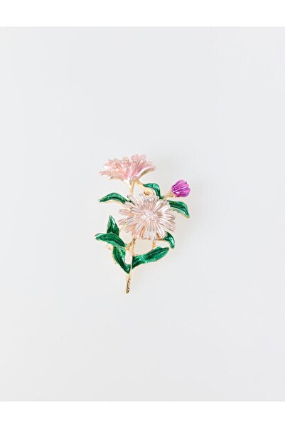 Jimmy Key Karışık Çiçek Figürlü Mine Detaylı Broş