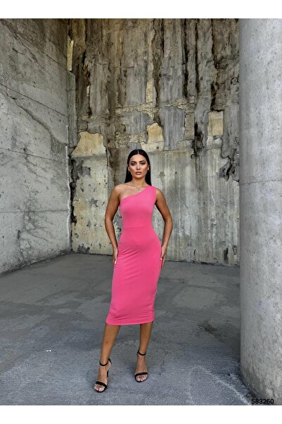 Modafeminen Rochie din țesătură Sandy cu un singur umăr Fuchsia 583260