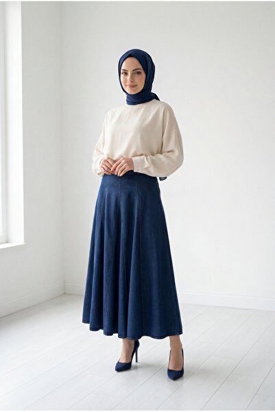 MİHRA STORE Ayza Parted Denim Skirt-Ml2133 Denim Color
